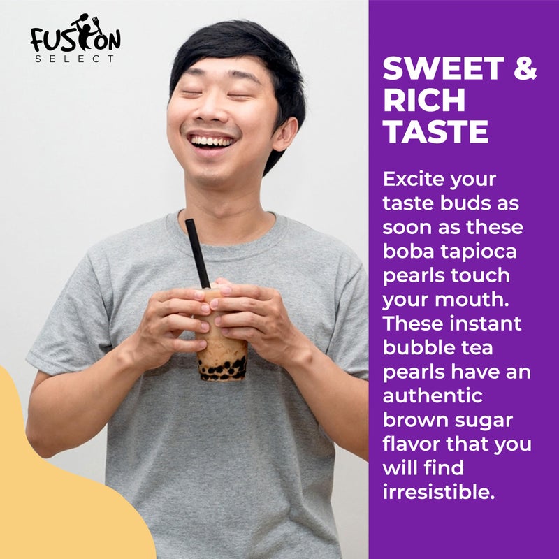 Fusion Select Instant Boba - No-Cook Instant Tapioca Pearls for Bubble Tea Drinks, Hot or Cold Sweet Milk Beverage - Microwave or Heat With Boiling Water - Real Brown Sugar Flavored Balls (6) - Image 5